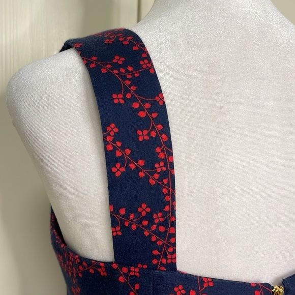 Draper James Clover Vines Dress Nassau Navy Blue Red Sz 6 Back Zip Side Pockets - Picture 8 of 10